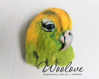 Needle Felted Budgerigar Parrot Brooch: Wool Bird Jewelry