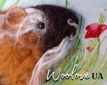 Guinea pig picture/felted guinea pig/guinea pig 3d picture/animal watercolour painting/guinea pig wall decor/guinea pig gift/wool animal