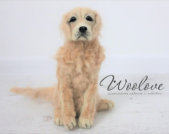 Gefilzte Skulptur Golden Retriever: Realistische Wollhunde Skulptur