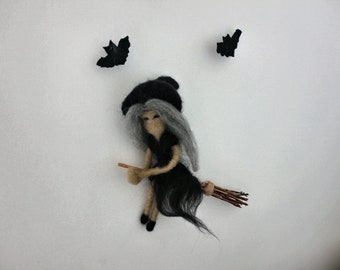 Needle felted waldorf witch/halloween decor/witch gift/witch decoration/wall hanging witch