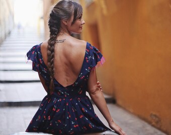 Dress "Cerise" / 50s dress / swing dress / petticoat dress / vintage style dress / rockabilly dress / open back dress / made in France
