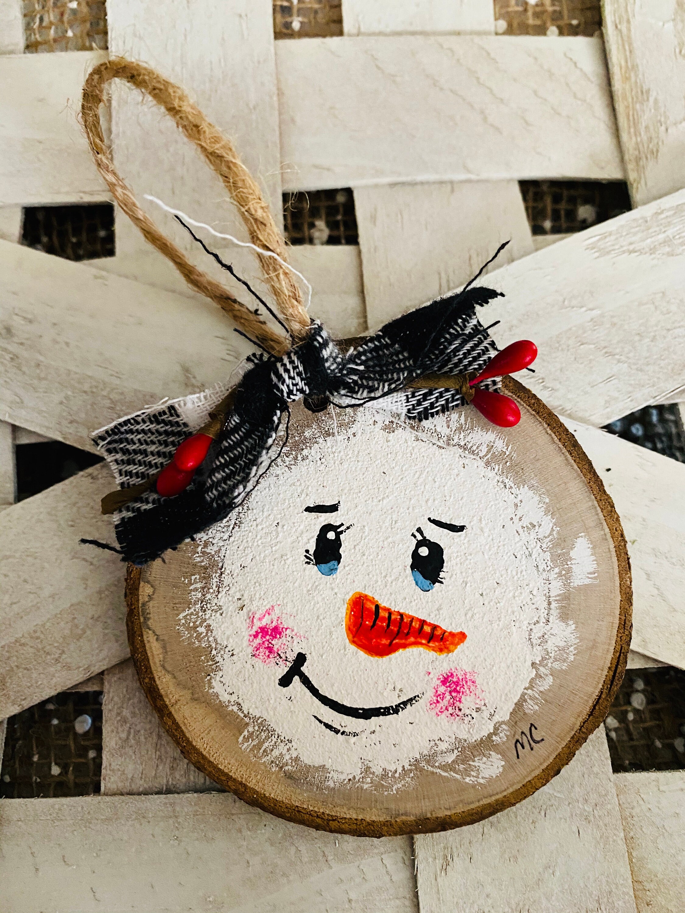 Ornamento de madera Muñeco de nieve | Etsy