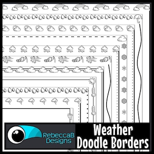 Weather Doodle Page Borders Clip Art, Predicting Weather Clip Art, Weather Clip Art, Digital Stamps, Weather Border Frames, Text Box Frames