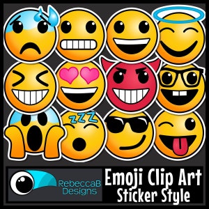Style d'autocollant clipart émotions Emoji, clipart émotions, clipart sentiments, visages emoji, tampons numériques, emoji numériques