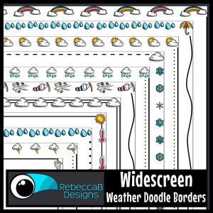 Widescreen 16:9 Weather Colored Doodle Borders - Presentazioni™ Google e PowerPoint™, ClipArt previsione meteo, ClipArt meteo