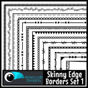 Skinny Edge Borders Clip Art Set 1, Skinny Borders, Black Line Borders Clip Art, Border Frames, Text Box Border Frames, Edge Border Clip Art