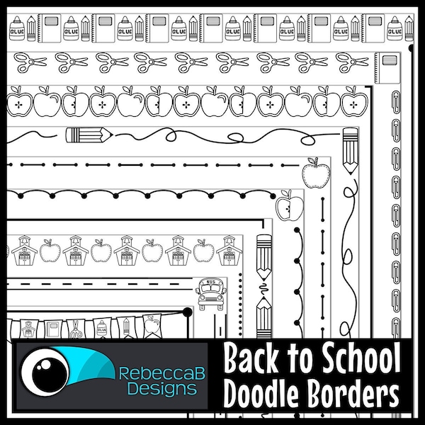 Back to School Doodle Borders ClipArt, Back to School Clip Art, Border Frames, Text Box Frames, Digital Stamps, School Page Borders Clipart,