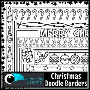 Christmas Doodle Borders Clip Art, Christmas Clipart, Christmas Doodle Borders, Christmas Border Frames, Digital Stamps, Text Box Frames