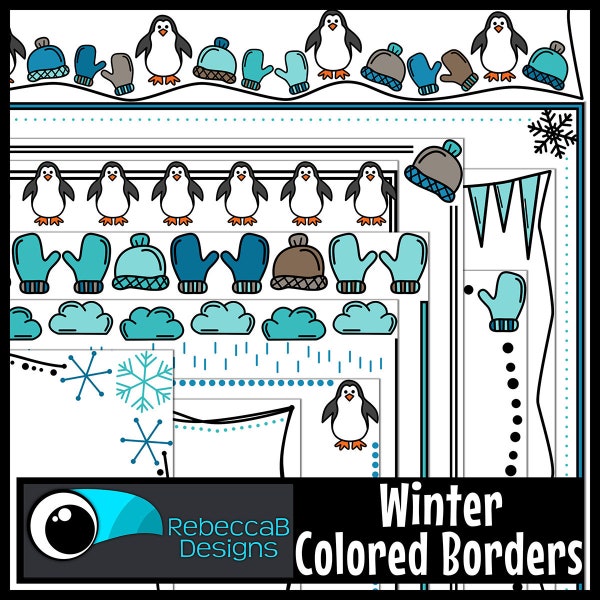 Winter Colored Borders Clip Art, Winter Border Frames, Winter Clip Art, Black Line Clip Art, Seasons Clip Art