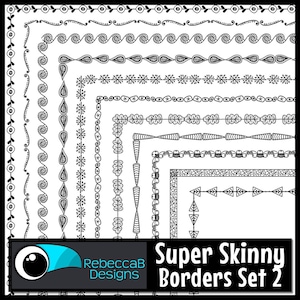 Super Skinny Borders Clip Art Set 2, Border Frames Clip Art, Super Skinny Edge Borders, Narrow Borders Clip Art, Black Line Borders Clip Art