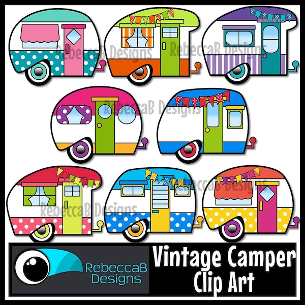 Vintage Camper Clip Art, Camper Clipart, Camper Graphics, Retro Camper Clip Art, Vintage Clip Art, Camper Designs, Camper Art, Digital Stamp