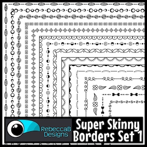 Super Skinny Borders Clip Art Set 1, Border Frames Clip Art, Super Skinny Edge Borders, Narrow Borders Clip Art, Black Line Borders Clip Art