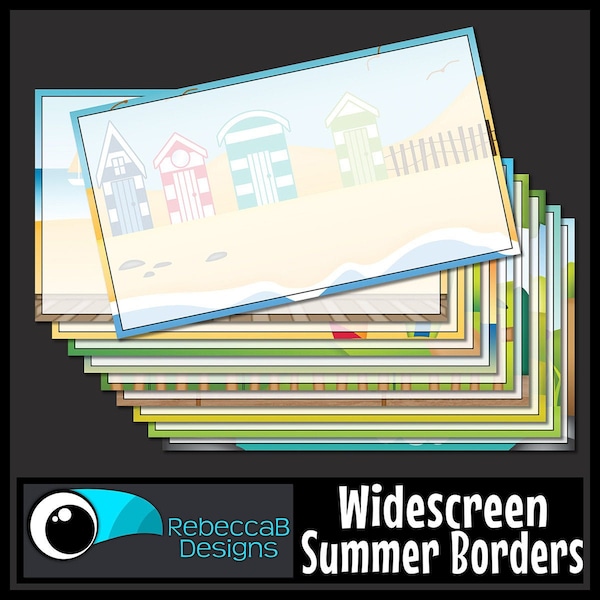 Widescreen Summer Border 16:9 Backgrounds - Google Slides™ and PowerPoint™, Border Frames Clip Art, Distance Learning Clip Art