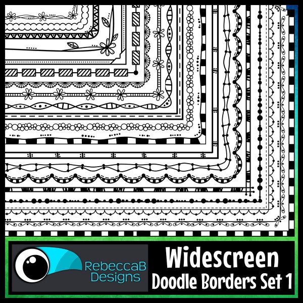 Widescreen 16:9 Doodle Borders Clip Art Set 1 - Google Slides™ and PowerPoint™, Border Frames Clip Art, Distance Learning Clip Art