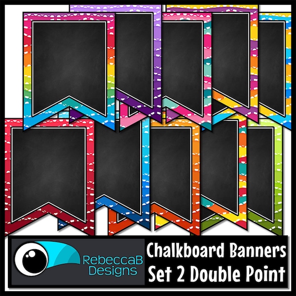 Chalkboard Bunting Pennant Banners Clip Art Set 2 Double Point, Chalkboard Clip Art, Pennant Flags, Banners Clip Art, Bunting Clip Art