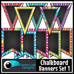 Chalkboard Bunting Pennant Banners Clip Art Set 1, Chalkboard Clip Art, Pennant Flags, Pennant Banners, Bunting Clipart, Chalkboard Clip Art