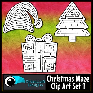 Christmas Maze Clip Art Set 1, Christmas Clip Art, Mazes with Solutions, Mazes for Kids, Christmas Mazes, Maze Clip Art, Student Mazes