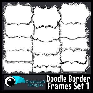 Doodle Rahmen Clip Art Set 1, Textbox Rahmen Clip Art, Randrahmen, Druckbares, Schwarze Linie Clip Art, Digitale Etiketten, Textboxen
