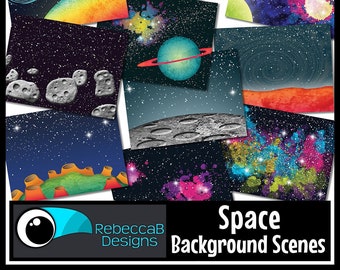 Space Background Scenes Clip Art: Solar System Digital Paper
