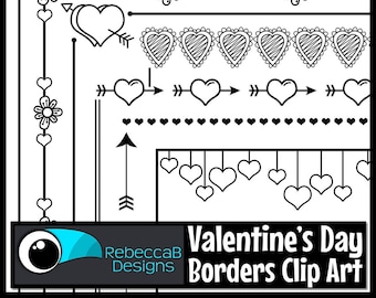 Valentine's Day Borders Clip Art, Valentine's Day Border Frames, Valentine's Day Clip Art, Valentine's Text Box Frames, Black Line Borders