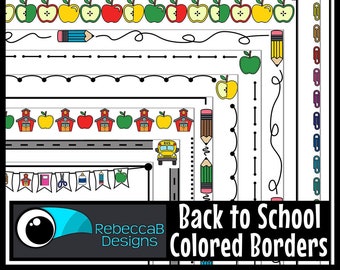 Back to School Colored Borders ClipArt, Back to School Clipart, School Border Clipart, Text Box Frames, Digital Stamps, School Page Borders