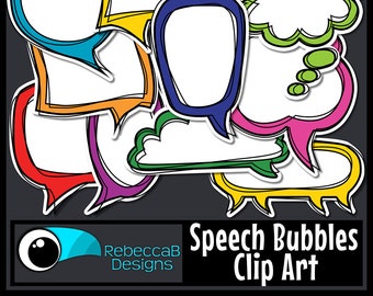 Speech Bubbles Clip Art: Colorful Text Box Frames (Digital Download)