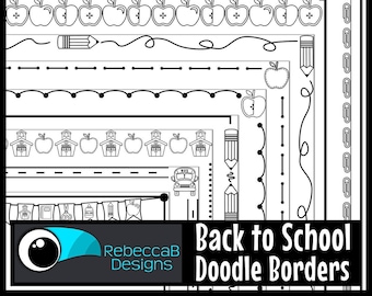 Back to School Doodle Borders ClipArt, Back to School Clip Art, Border Frames, Text Box Frames, Digital Stamps, School Page Borders Clipart,