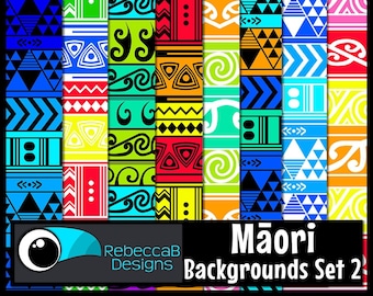 Maori Backgrounds Clip Art Set 2, Digital Paper Maori Patterns, Maori Clip Art, Maori Patterned Backgrounds, Maori Patterns, Colorful Maori