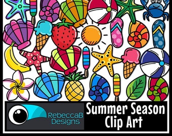 Summer Season Clip Art, Beach Clip Art, Summer Season, Seasonal Clipart, Back to School Clip Art, Summer Digital Stamps, Starfish, Crabs