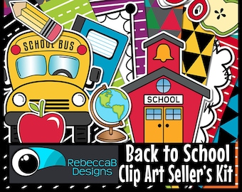 Back to School Clip Art Kit: Digital Papers, Stickers, Borders