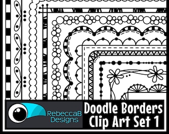 Doodle Borders Clip Art Set 1, Clipart Doodle Borders, Border Frames Clip Art, Doodle Frames, Digital Stamps, Text Box Frames Clip Art