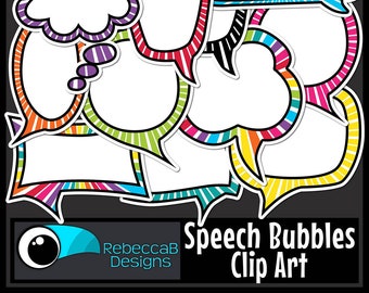 Colorful Speech Bubbles Clip Art: Text Box Frames (Digital Download)