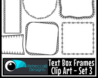 Doodle Text Box Clip Art Frames Set 3: Black Line Border Set (PNG)