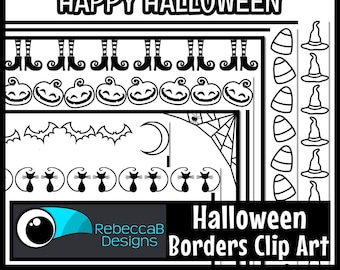 Clip Art de Bordas de Rabiscos de Halloween: Molduras de Linhas Pretas (PNG)
