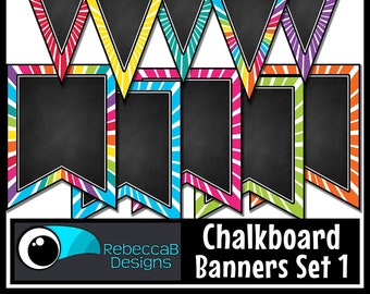 Chalkboard Bunting Pennant Banners Clip Art Set 1, Chalkboard Clip Art, Pennant Flags, Pennant Banners, Bunting Clipart, Chalkboard Clip Art