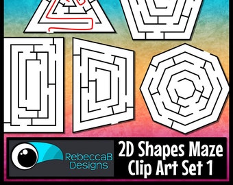 2D Shapes Maze Clip Art Set 1, Maze Clip Art, 2D Shapes, Mazes and Solutions Clip Art, Maze Clip Art, 2D Mazes, Mazes for Students