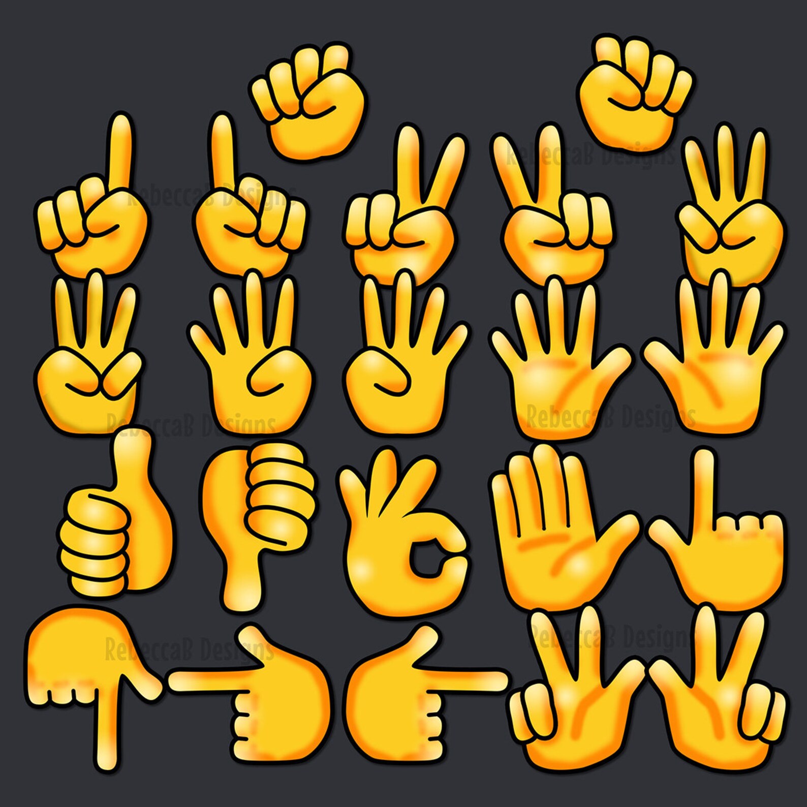 Finger Counting Hands Clip Art Emoji Style, Hand Signals Clip Art