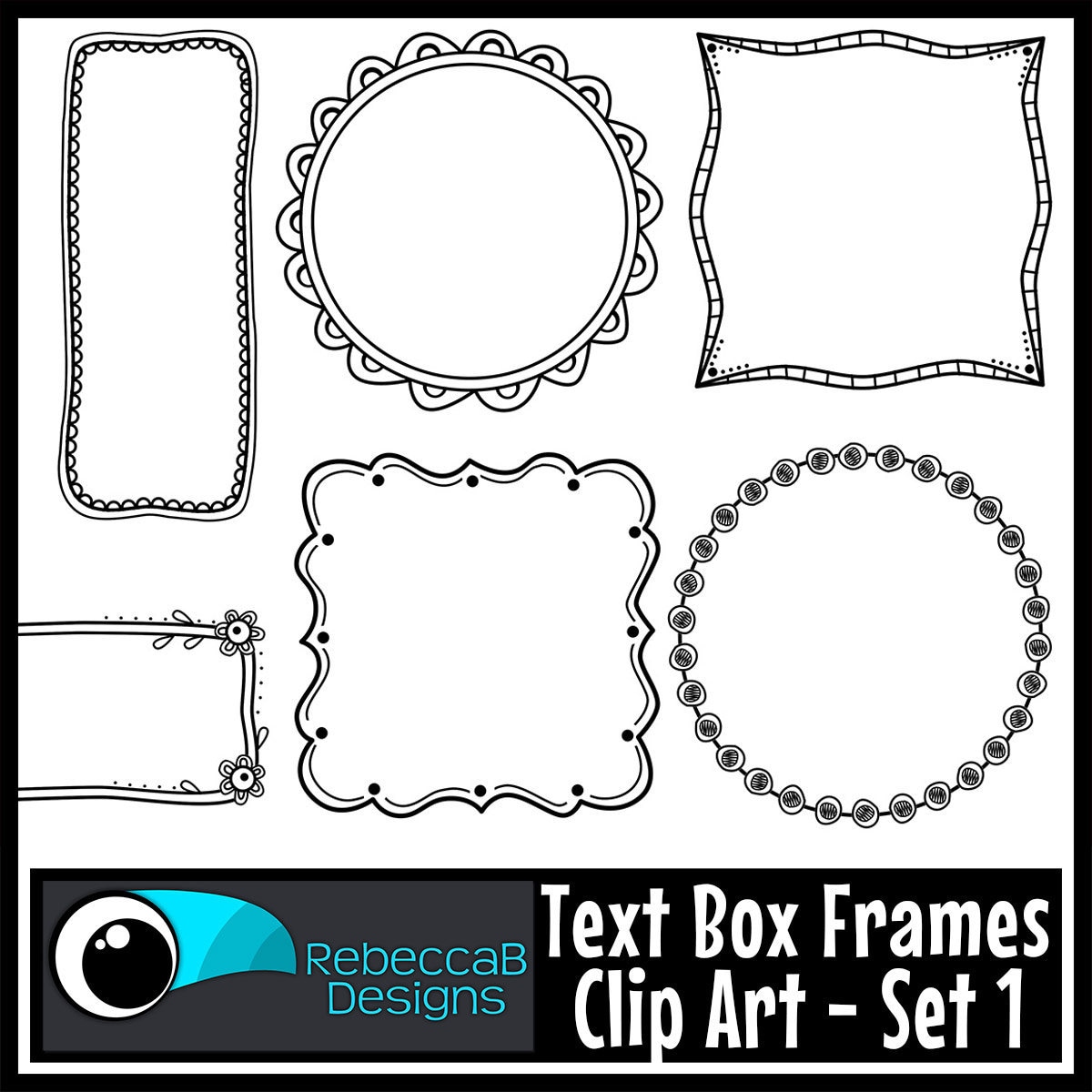 Text Box Border Frames Clip Art Set 1, Text Box Frames, Digital Clip Art Frames, Doodle Borders
