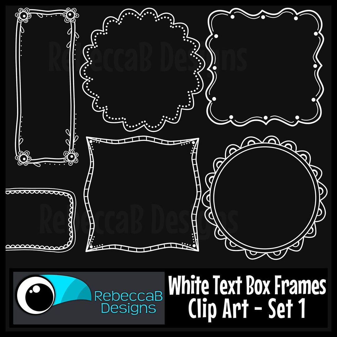 White Line Text Box Border Frames Clip Art Set 1, Text Box Frames, Digital, Doodle Borders