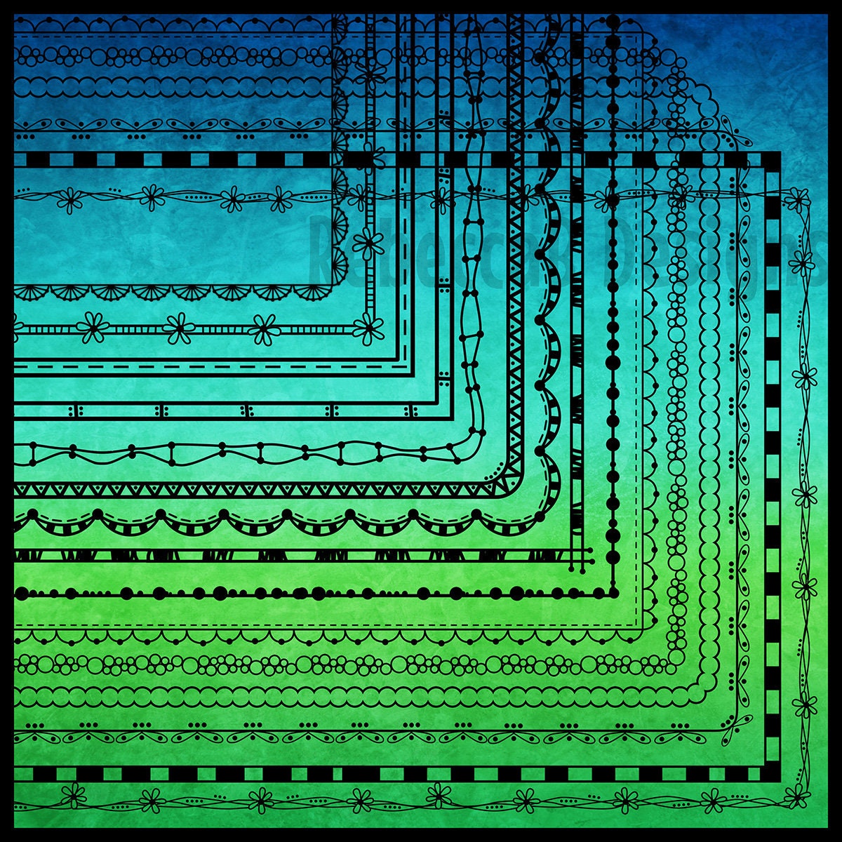 Widescreen 16:9 Doodle Borders Clip Art Set 1 - Google Slides™ and