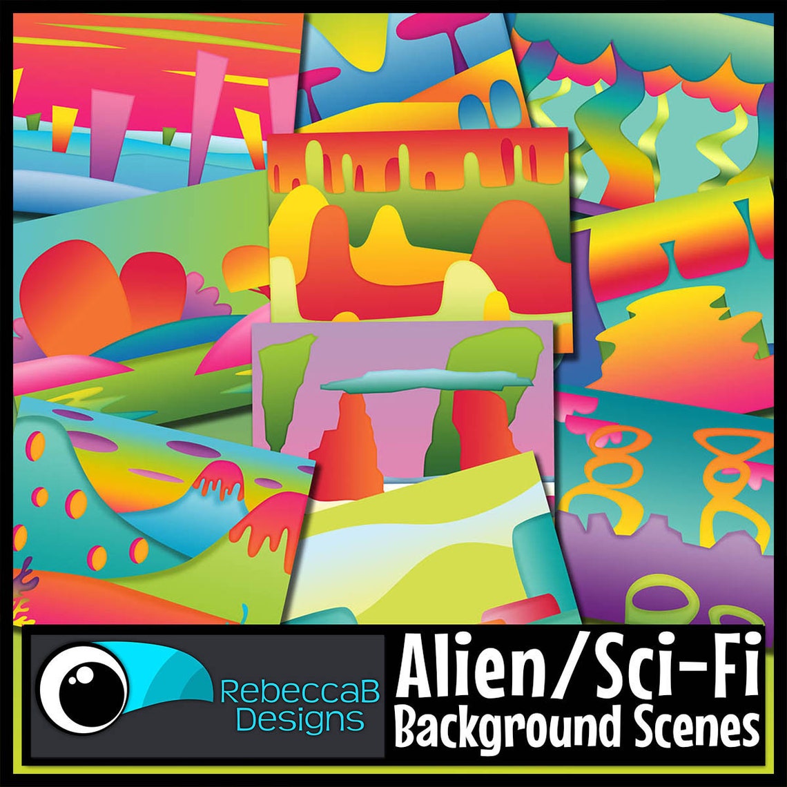 Alien Sci-fi Background Scenes Clip Art, Space Landscape Clipart