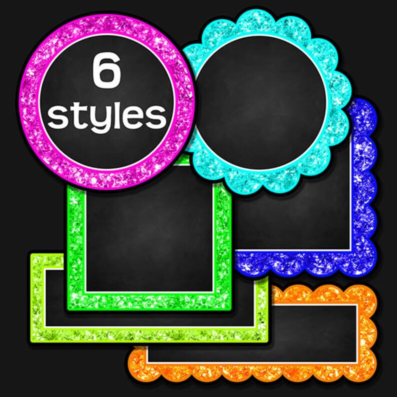 Neon Glitter Chalkboard Text Box Frames Clip Art Chalkboard Etsy