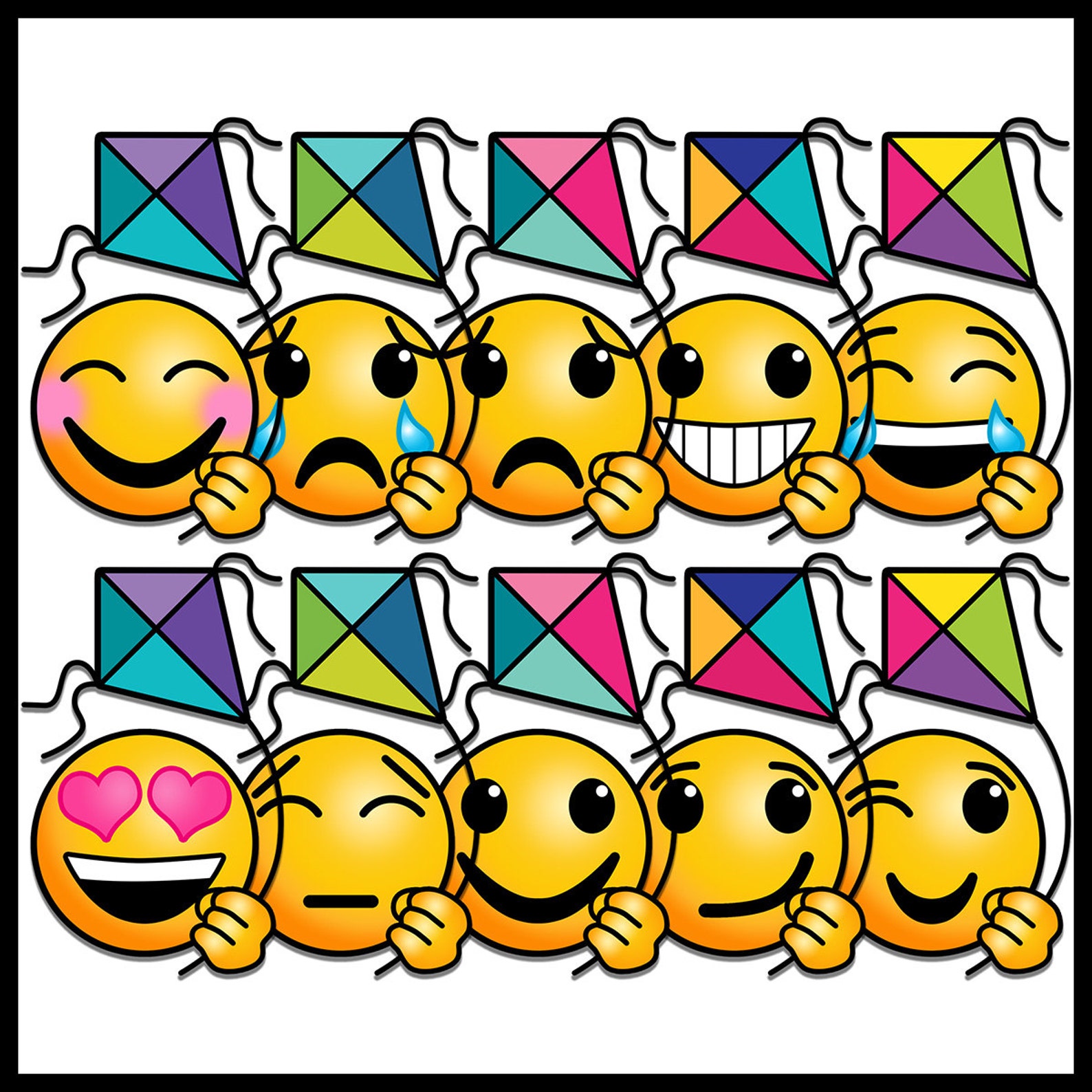 Windy March Fly a Kite Emoji Clip Art Emotions Clip Art Etsy