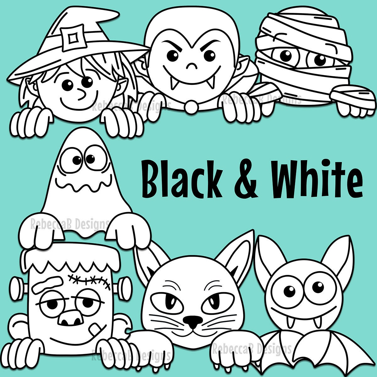 Halloween Page Toppers Clip Art, Halloween Faces Clip Art, Digital ...