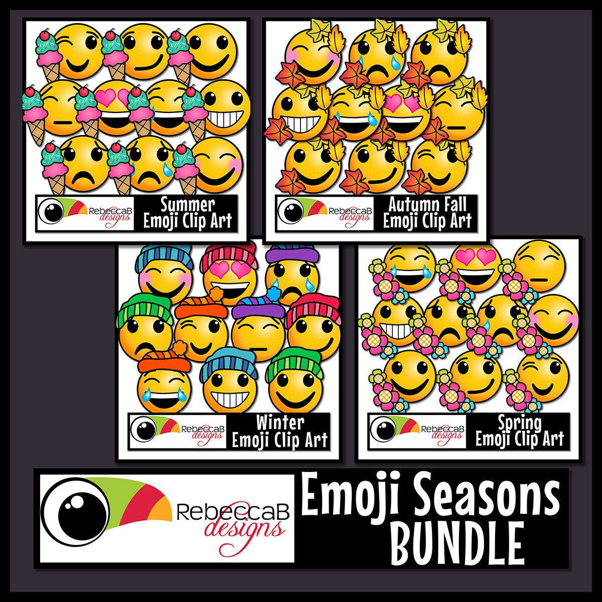 Seasons Emoji Clip Art Bundle Emoji Faces Emoji Clip Art Etsy