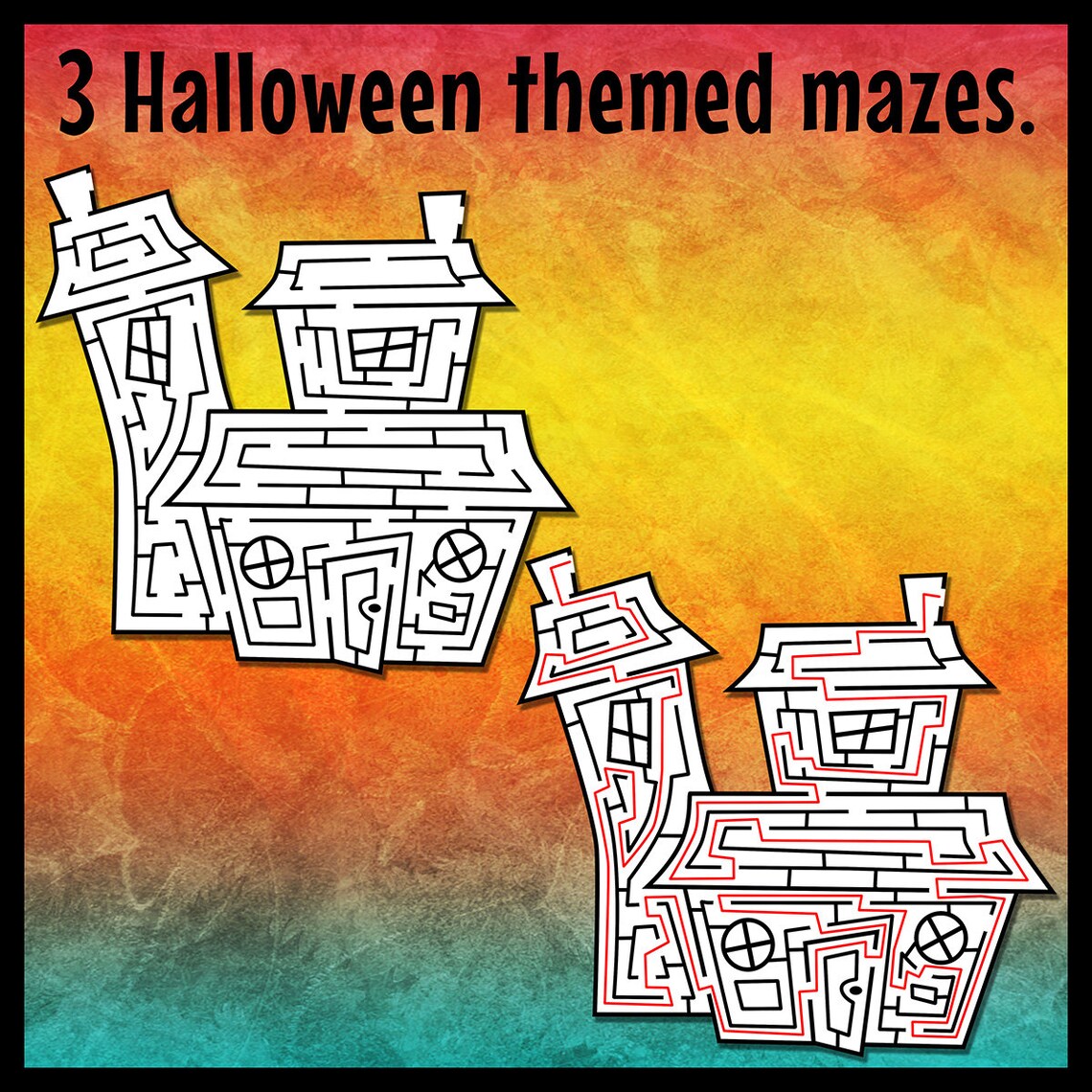 Halloween Maze Clip Art Set 1, Halloween Clip Art, Mazes With Solutions