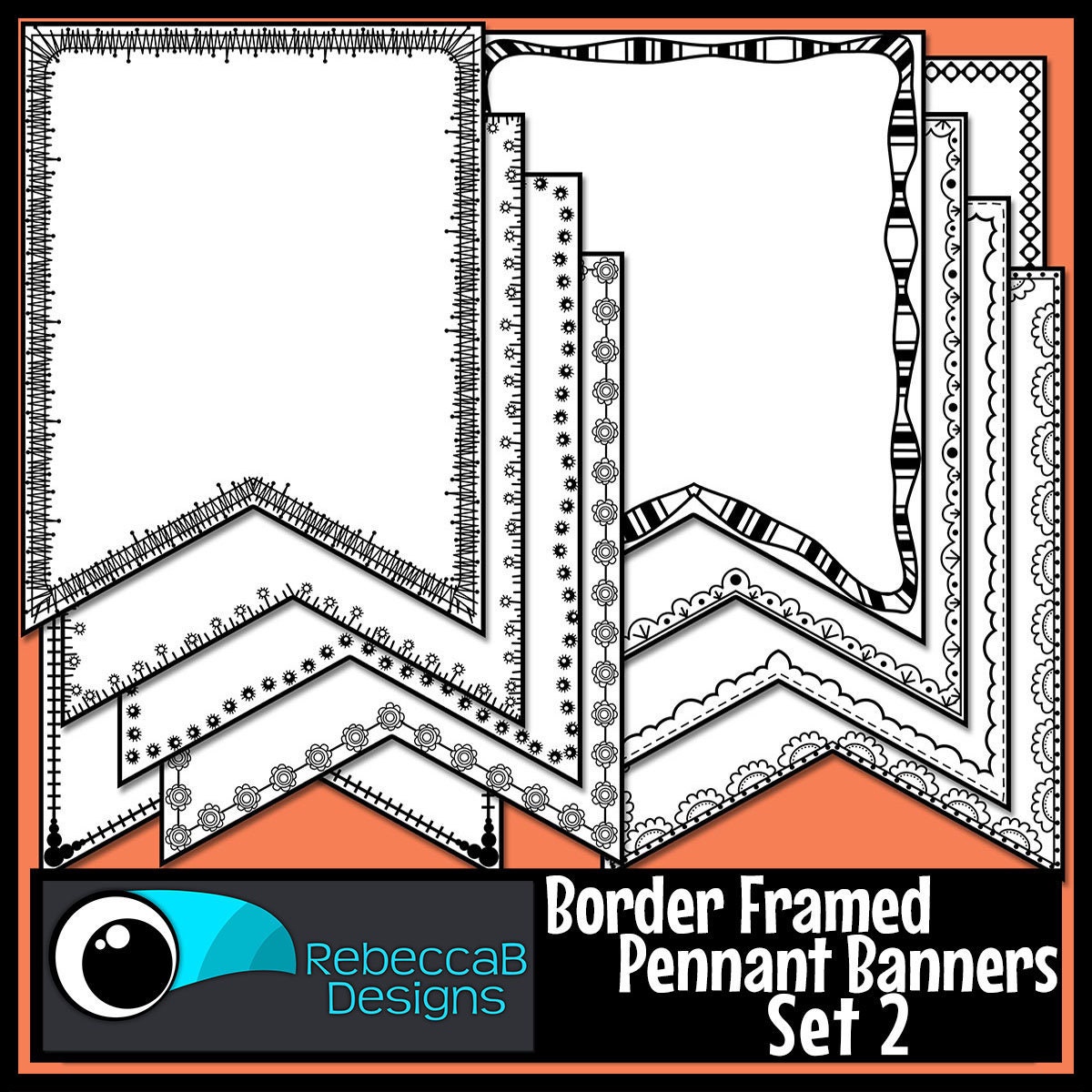 Border Framed Pennant Banners Clip Art Set 2, Pennant Borders Clip Art ...
