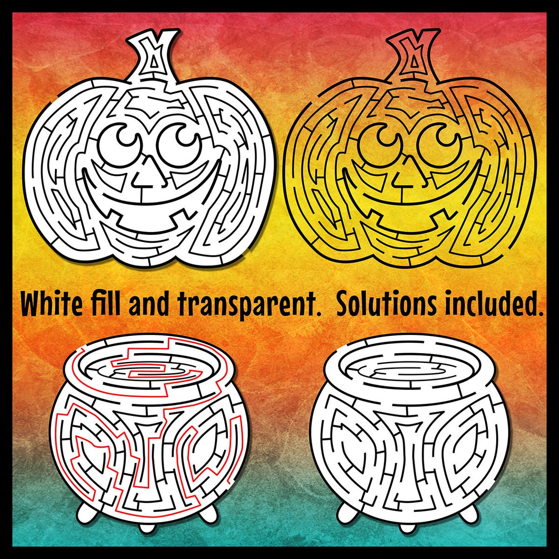 Halloween Maze Clip Art Set 1, Halloween Clip Art, Mazes With Solutions ...