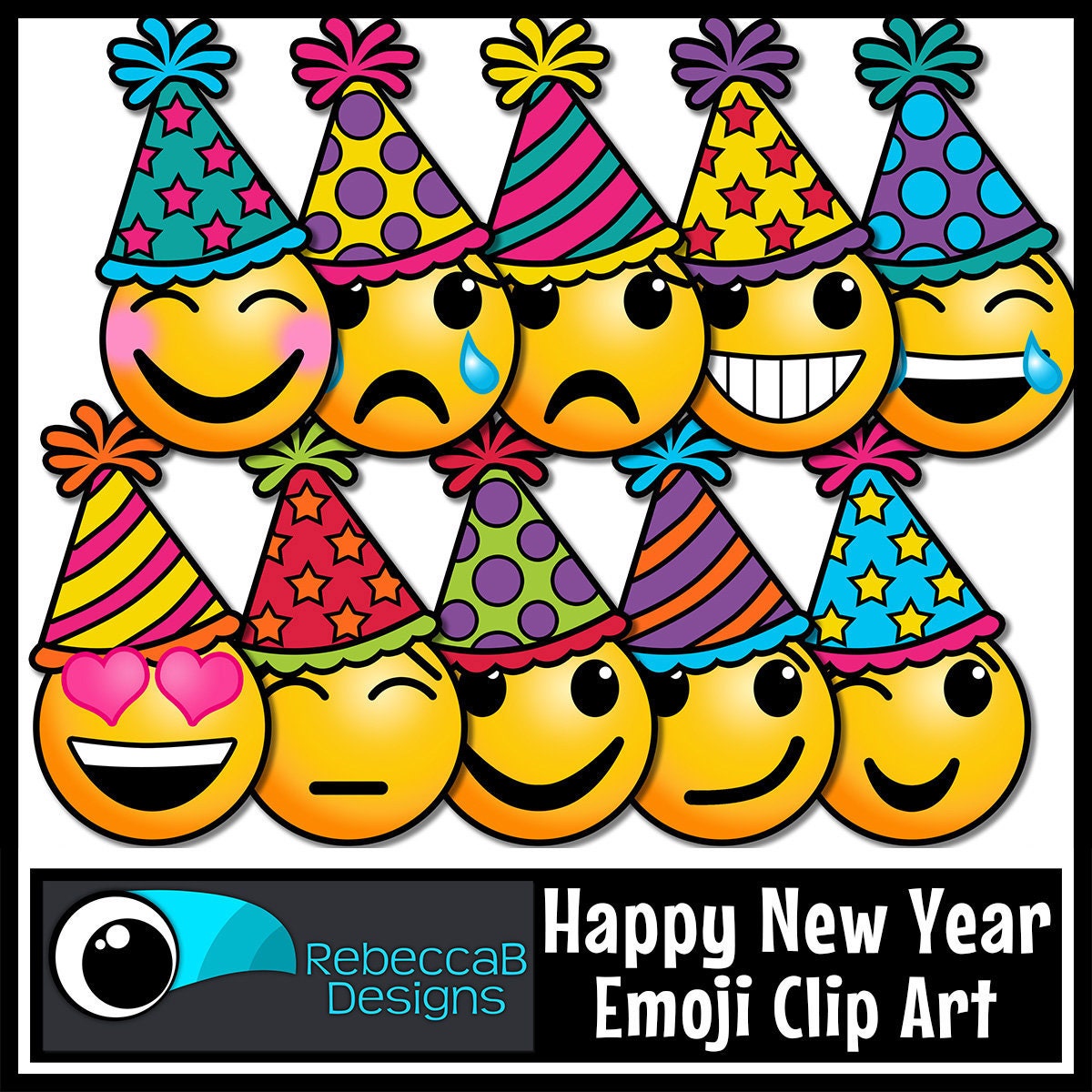 new years hat clip art black and white