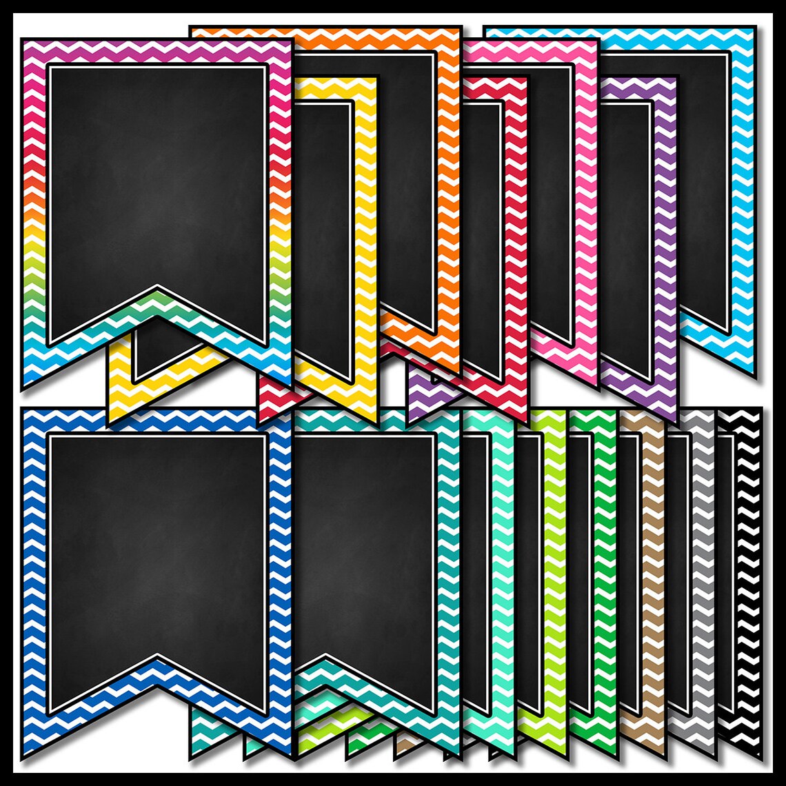 Chalkboard Bunting Pennant Banners Clip Art Set 4 Chalkboard Etsy